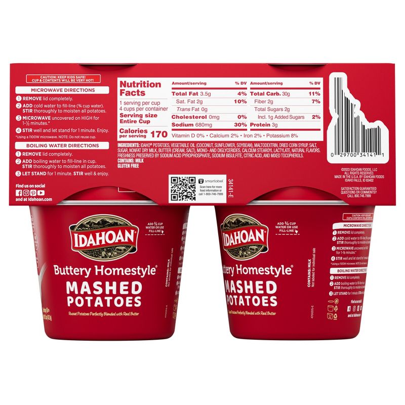 Idahoan Gluten Free Buttery Homestyle Microwavable Mashed Potato Cups - 6oz/4ct, 3 of 7