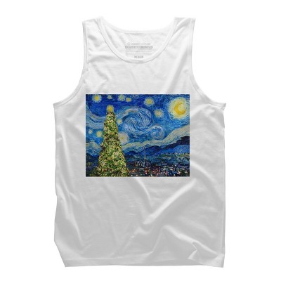 Men's Design By Humans Van Gogh Starry Night - Christmas Tree By bcstudio Tank Top