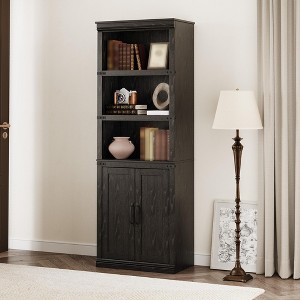 Farmhouse Wood Bookshelves with Open Shelves and Doors, Compact 5 Tier Bookcase, Vintage Display Cabinet for Living Rooms, Apartments, Offices, White - 1 of 4