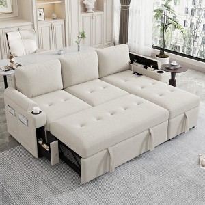 Whisen 83.5" L-shaped Sectional Couch, Convertible Sofa Bed with Ample Storage Space, Two Cup Holders - 1 of 4