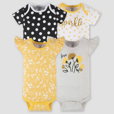 Image of Gerber Baby 4pk Sparkle Onesies - White/Yellow/Gray 0-3M