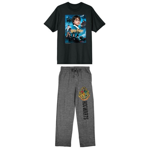 Harry Potter Men s Sleep Set With Navy Blue Short sleeve Tee And Charcoal Heather Drawstring Sleep Pants Target
