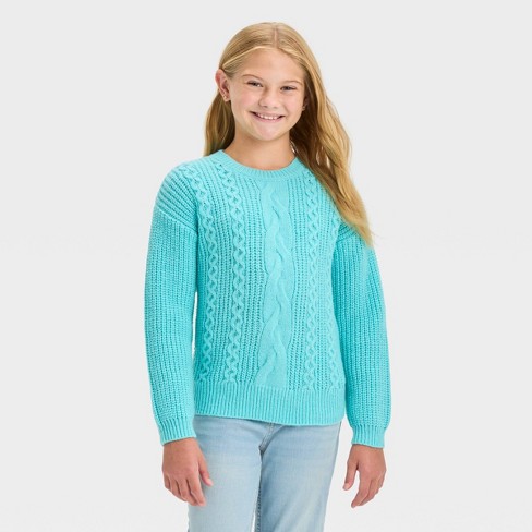 Turquoise cable shop knit sweater