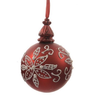 Kaemingk 3.25" Floral Design Glass Ball Christmas Ornament - Red/White