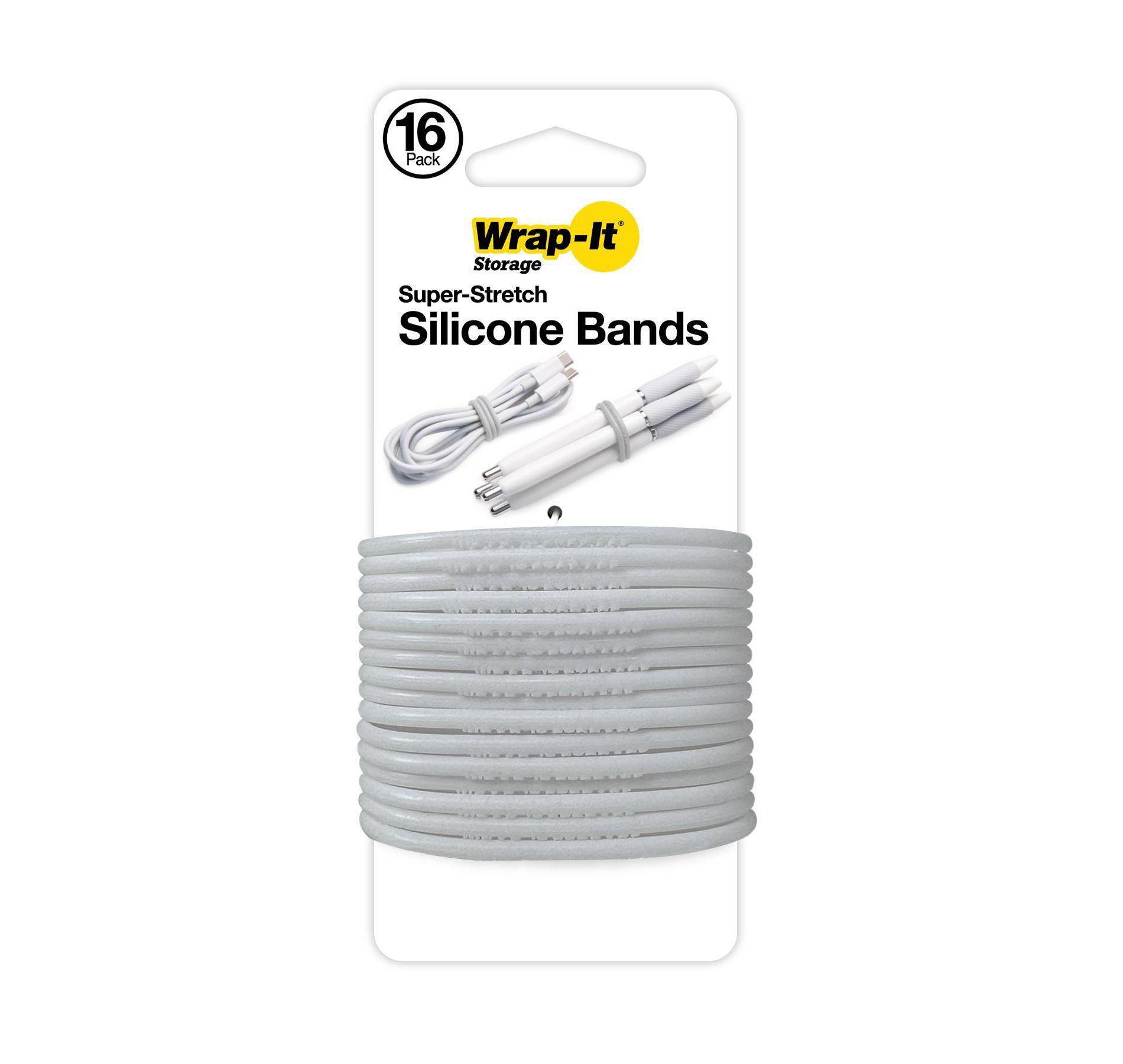 Wrap-It Super-Stretch Silicone Bands 16pk Pebble Gray