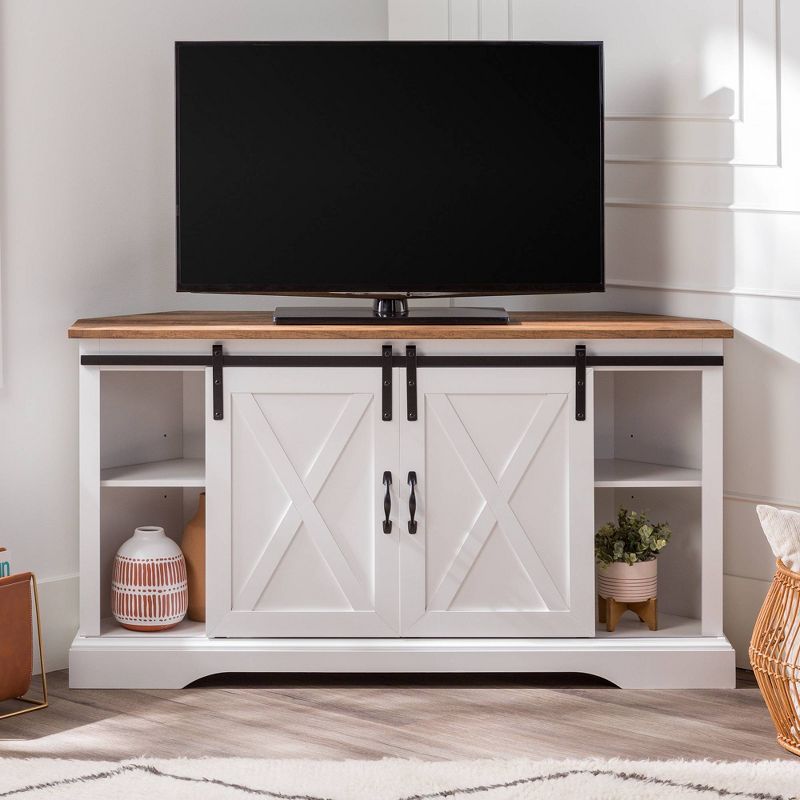 Robinson Rustic Transitional Sliding Barn Door Corner TV Stand for TVs up to 58" - Saracina Home, 5 of 19
