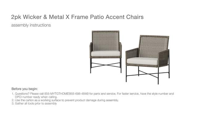 2pc Wicker &#38; Metal X-Frame Outdoor Patio Chairs, Club Chairs Gray - Threshold&#8482; designed with Studio McGee, 2 of 10, play video