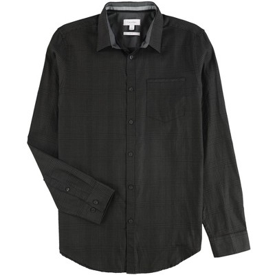Calvin Klein Mens Jacquard Button Up Shirt, Black, Small