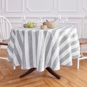 Solino Home Striped Linen Round Tablecloth | Cabana Stripe - 1 of 4