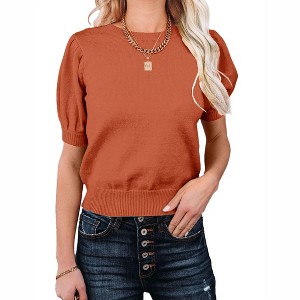 Women's Short Sleeve Sweater Tops 2025 Spring Summer Trendy Crew Neck Casual T Shirts Blouses - 1 of 4