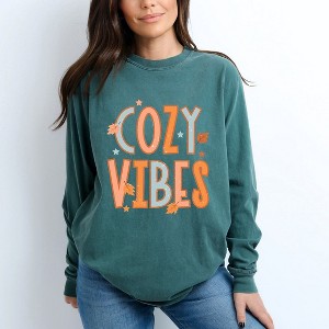 Simply Sage Market Women's Cozy Vibes Distressed Long Sleeve Garment Dyed Tee - 1 of 4