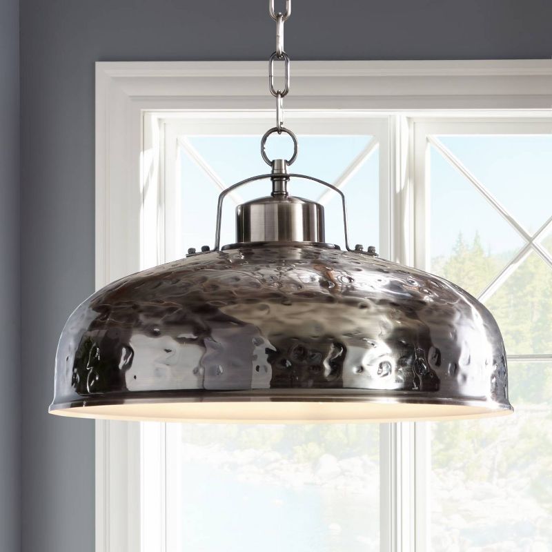 Franklin Iron Works Essex Dyed Nickel Pendant Light 18" Wide Farmhouse Rustic Hammered Dome Shade for Dining Room House Foyer Kitchen Island Entryway, 2 of 9