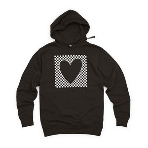 Simply Sage Market Women's Graphic Hoodie Checkered Heart Cut Out - 1 of 3