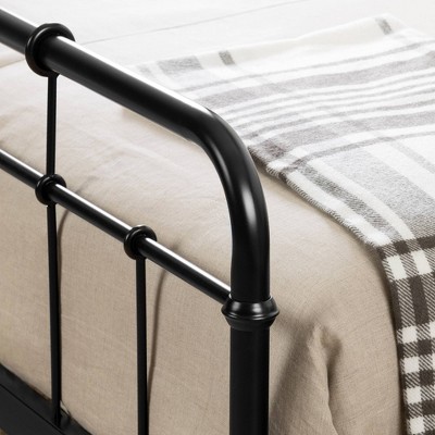 Black Metal Full Platform Bed with Headboard and Slats