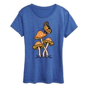 Women's - Instant Message - Mushrooms With Butterfly Short Sleeve Graphic T-Shirt - 1 of 4