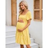 Coolmee Women Maternity Summer Short Sleeve Smocked Boho Dress Casual Square Neck Ruffle Midi Dress Baby Shower Photoshoot - 3 of 4