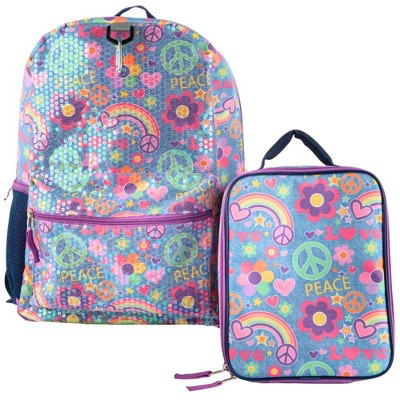 CLUB LIBBY LU Retro Denim Sequin Backpack with Lunch Box Set for Girls, 3 Piece Value Bundle, 16 Inch
