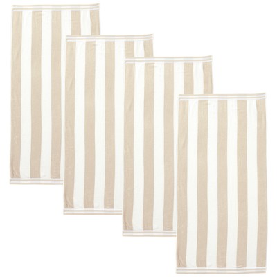 Oversized Cotton Cabana Pastel Stripe Beach Towel - Great Bay Home (40 x 70, Oatmeal)