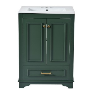 Akoasm 24.2 in. W Modern Ceramic Sink Combo Bathroom Vanity with Soft Closing Doors & Silver Handles-Green - 1 of 4