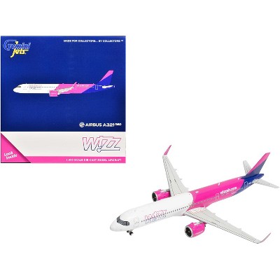 Airbus A321neo Commercial Aircraft "Wizz Air UK" White and Pink with Purple Tail 1/400 Diecast Model Airplane by GeminiJets