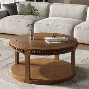Bella Depot 31.5'' Round Solid Wood Coffee Table for Living Room,2-Tier Rustic Wood Desktop with Storage Shelf - 1 of 4