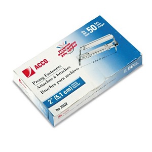 ACCO Premium Two-Piece Paper File Fasteners 2" Cap. 2 3/4" Center Silver 50/Box 70022 - 1 of 3