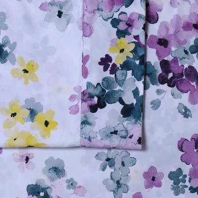 Juliette Purple Floral Print King Microfiber Deep Pocket Sheet Set