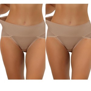 Allegra K Women's Hi-Cut Ribbed High Waist Tummy Control Available in Plus Size Briefs 2 Packs - 1 of 4