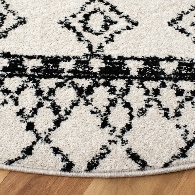 Ivory and Black Round Synthetic Moroccan Area Rug