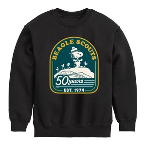 Boys' - Peanuts - Fifty Years Mountain Graphic Long Sleeve Fleece Sweatshirt - 1 of 4