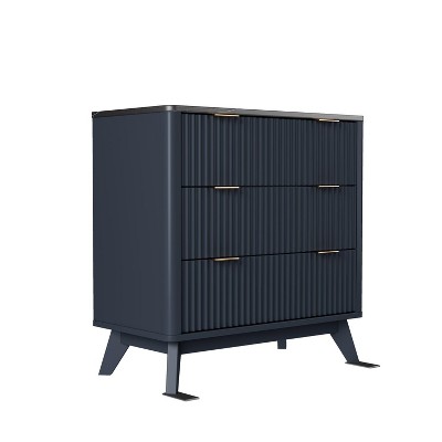 SinCiDo Modern 32" Tall Fluted Nightstand w/Faux Marble Top, Curved Profile, 3 Drawer Storage Bedside Tables for Bedroom, Living Room