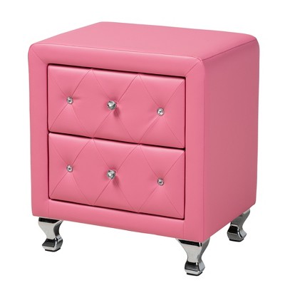 Pink Faux Leather Upholstered Full Size Bed with Nightstands