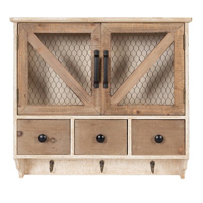 Hutchins Decorative Wooden Wall Cabinet with Chicken Wire 2 Door Rustic/White Washed Finish - Kate & Laurel All Things Decor