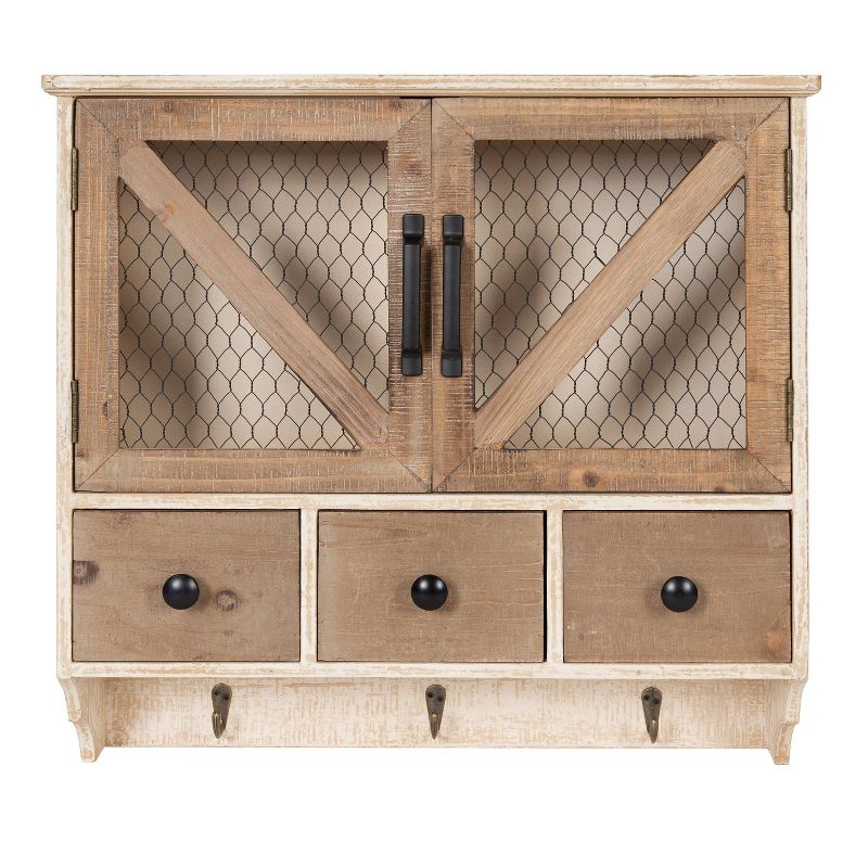 Hutchins Decorative Wooden Wall Cabinet with Chicken Wire 2 Door Rustic/White Washed Finish - Kate &#38; Laurel All Things Decor, 1 of 8