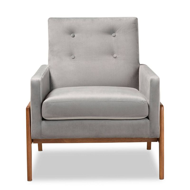 Perris Mid-Century Modern Velvet Fabric Upholstered Wood Lounge Chair - Baxton Studio, 3 of 10