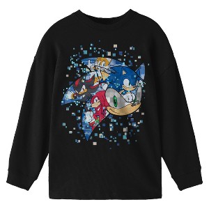 Sonic The Hedgehog Modern Snowy Character Collage Crew Neck Long Sleeve Boys' Black Tee - 1 of 2