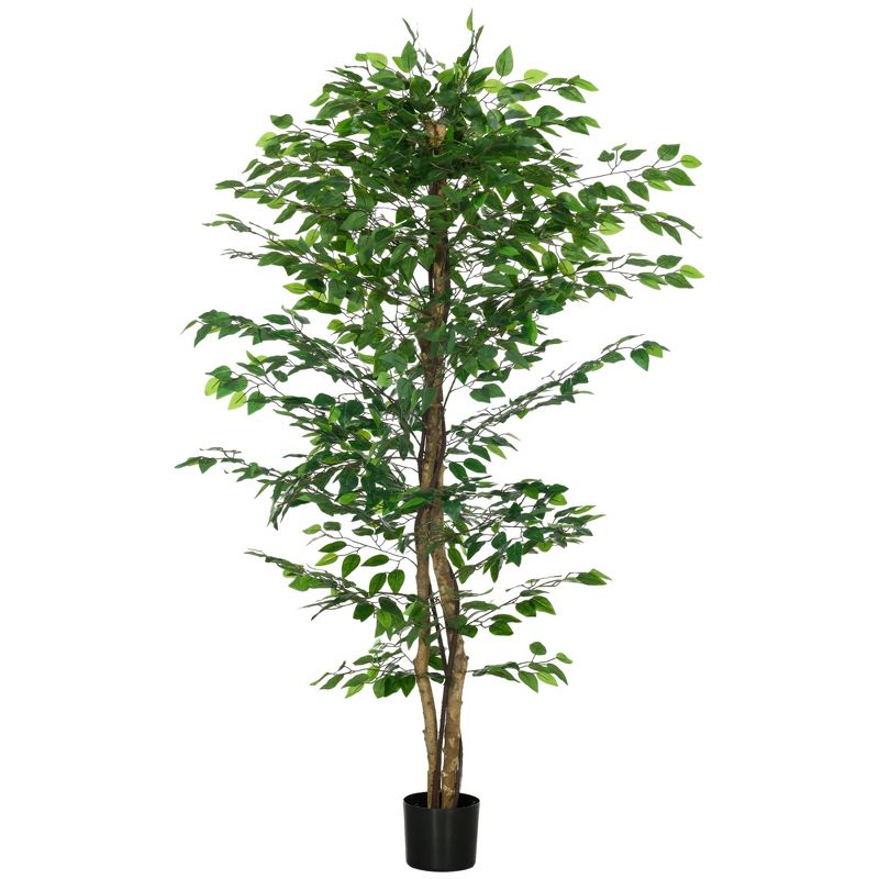 HOMCOM 6' Artificial Ficus Tree, Potted Indoor Outdoor Fake Plant for Home Office Living Room Décor, 4 of 7