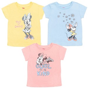 Mickey Mouse & Friends Minnie Toddler Girls 3 Pack Graphic T-Shirt Pink / Yellow/ Blue  - 1 of 4
