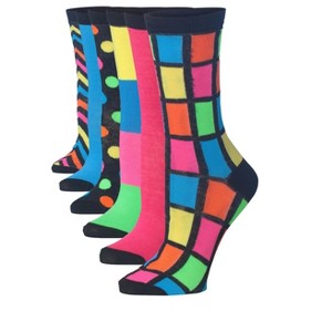 Women's 6-Pairs Colorful Geometric Shapes Stripes Funky Patterned Crew Dress Socks - 1 of 4