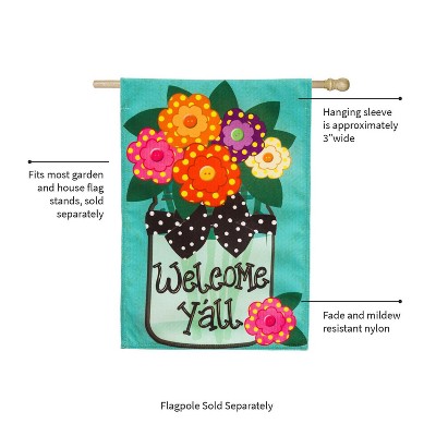 Welcome Y'all Polka Dot Flowers Burlap Garden Flag