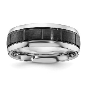 Black Bow Jewelry 8mm Cobalt Black Plated Brushed Grooved Center Standard Fit Band - 1 of 4