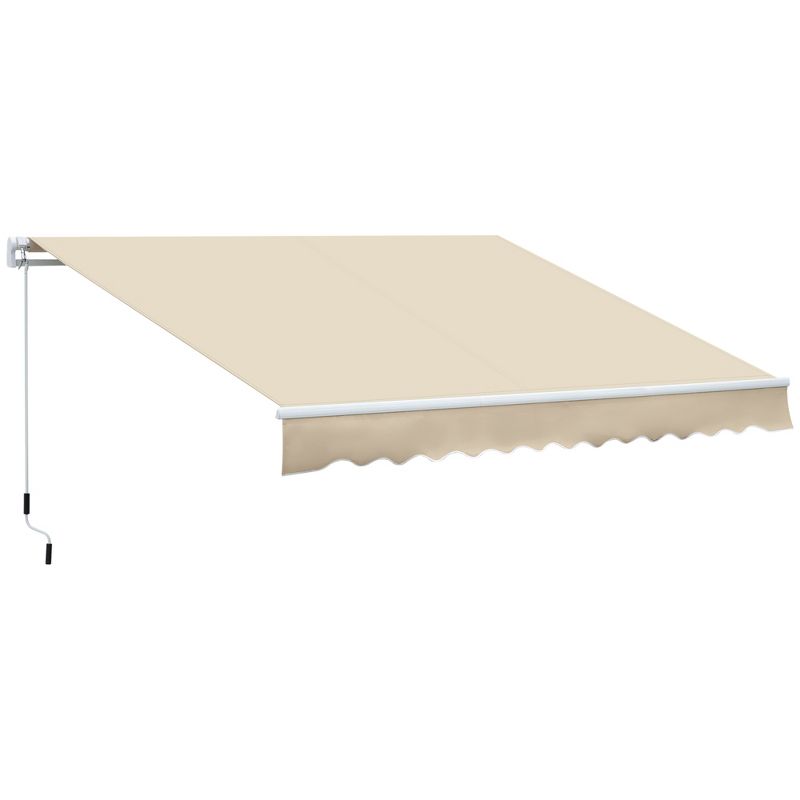 Outsunny 12' x 8' Patio Awning Canopy Retractable Sun Shade Shelter with Manual Crank Handle for Patio, Deck, Yard, Cream White, 1 of 9