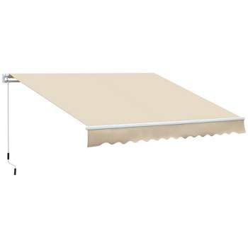 Outsunny 12' x 8' Patio Awning Canopy Retractable Sun Shade Shelter with Manual Crank Handle for Patio, Deck, Yard, Cream White