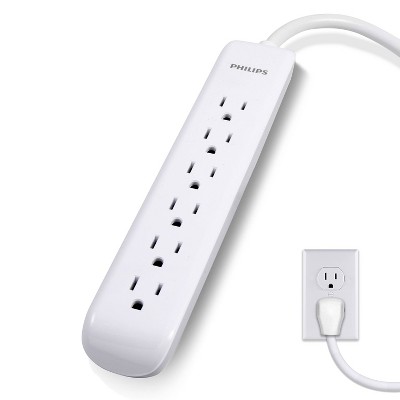 Philips 6-Outlet Surge Protector with 6ft Extension Cord, White