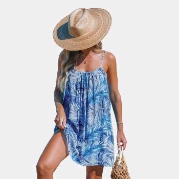 Women's Blue Tropics Sleeveless Cover-Up Slip Dress - Cupshe