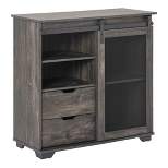 HOMCOM Industrial Sideboard, Freestanding Coffee Bar Cabinet, Buffet Cabinet with 2 Drawers, 2 Shelves & Metal Mesh Door, Dark Brown/Black