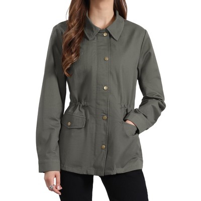 INSPIRE CHIC Women's Drawstring Waist Flap Pockets Lightweight Utility Jacket