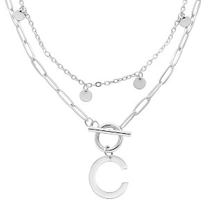 Adornia Tarnish Resistant Sterling Silver Plated Confetti And Paperclip Layered Initial Toggle Necklace - 1 of 3