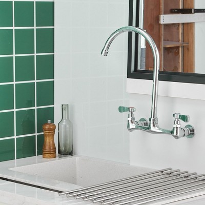 Polished Chrome Double Handle Wall Mount Kitchen Faucet