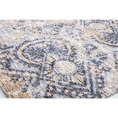 Gray and Beige Synthetic 5' x 7' Rectangular Area Rug